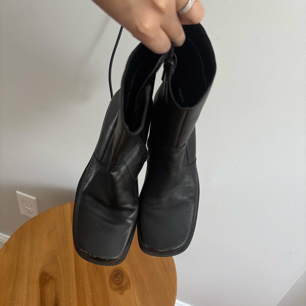 Vintage 90s Y2K Nine West square toe black leather boots size 6 carolyn bessette - Picture 8 of 11